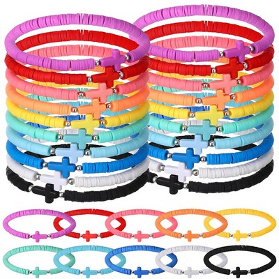 Bohemian Colorful Cross Bracelets Set of 10 Elastic Stackable Bracelets