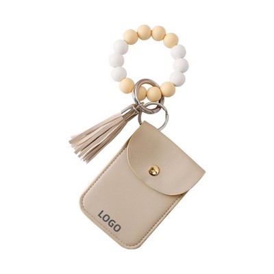 Silicone Bead Wrist Keychain with PU Card Holder and Coin Pouch