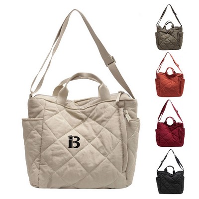 Quilted Pattern Canvas Tote Bag