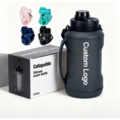 Large Capacity Silicone Water Bottle Portable Foldable Outdoor Camping Sports Bottle with Handle 2L