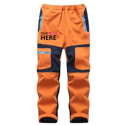 linlon Kid Boy Snow Waterproof Pants Youth Fleece Lind Hiking Softshell Warm Insulated Trouser