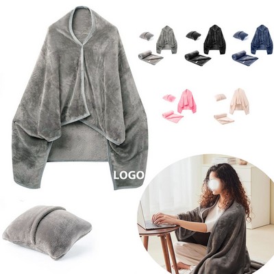 Compact Foldable Blanket with Cushion and Shawl Features