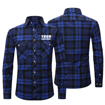Men's Vintage Flannel Plaid Long Sleeve Shirt