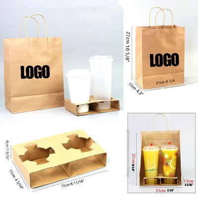 Tray Inside Kraft Paperboard Dual Cup Carrier Bag
