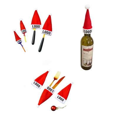 Fleece Christmas Hat For Cutlery And Wine Bottles