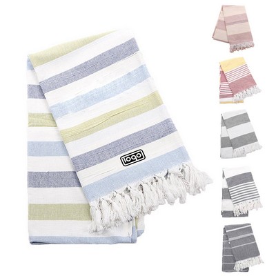 Cotton Turkish Fringe Striped Beach Towel