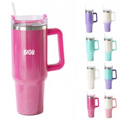 40oz Stainless Steel Straw Gradient Glitter Travel Mug Cup