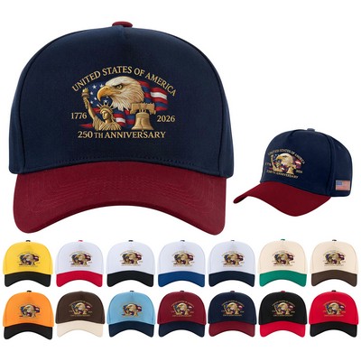 5 Panel Colorblock Cotton Structured Baseball Cap – USA 250th Anniversary Edition