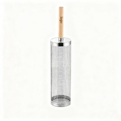 Wooden Handle BBQ Grill Basket Portable Rotating Barbecue Net