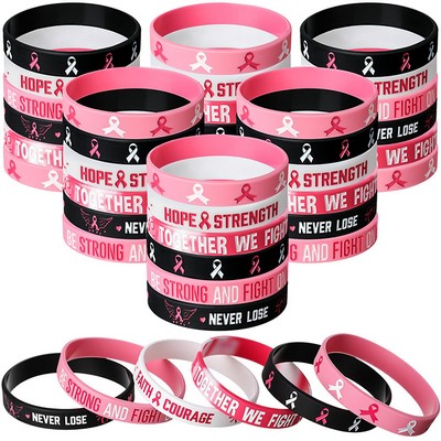 Pink Ribbon Breast Cancer Awareness Silicone Wristband Bracelet