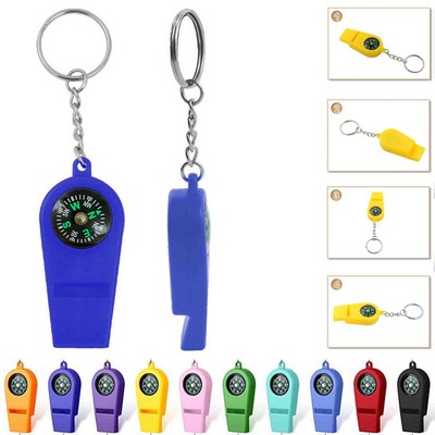 2" 1 Compass Whistles With Keychain Emergency Survival Tool Easy To Carry Loud Safety