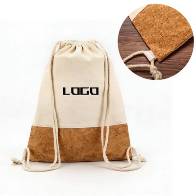Canvas Drawstring Backpack with Cork Base