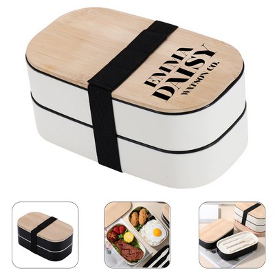 Bamboo Lid Bento Lunch Box with Mini Utensils