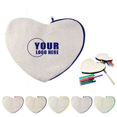 Heart Shape Canvas Feel Stationery pencil Pouch
