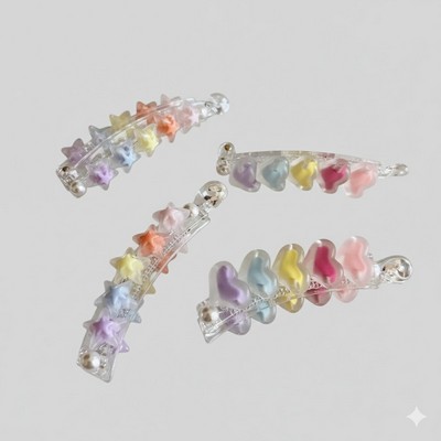 Rainbow Candy Jelly Banana Clips and Heart-Shaped Claw Clips for High Ponytails Vibrant Star Pattern