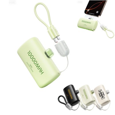 Compact Capsule Fast Charge Power Bank with Built-in Cable