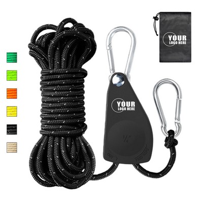 13' Reflective Guyline Rope Pulley Tension Adjuster