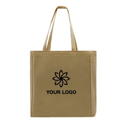 Long Handle Zip Top Natural Gusseted Tote Bag