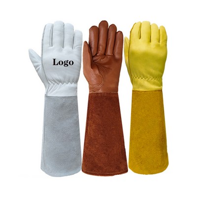 Long Gardening Rose Pruning Cowhide Leather Garden Gloves
