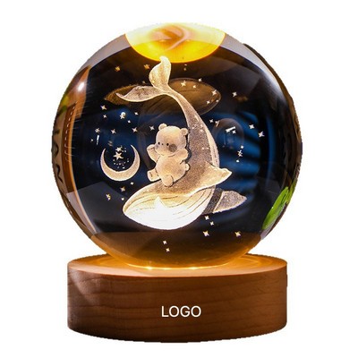 3D Laser-Engraved Crystal Ball Night Light LED Glowing Sphere Desktop Ornament