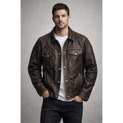 Mens Lamb Distressed Brown Trucker