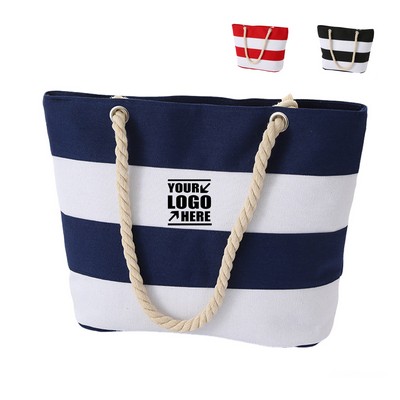 Heavyweight Cotton Canvas Nautical Striped Tote