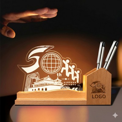 Night light, calendar, and pen holder