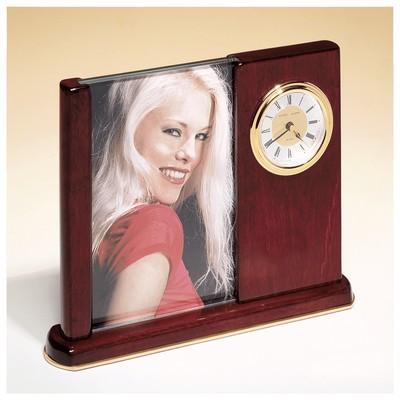Rosewood Piano Finish Clock w/Glass Picture Frame - CLK53