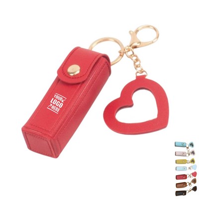PU Lipstick Keychain With Mirror