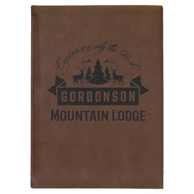 Dark Brown Large Leatherette Journal with Lined Notepad - Laser Engraves to Black