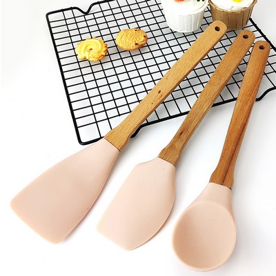 Silicone Spatula Wooden Handle Set of 3 Non-Stick Kitchen Utensils for Baking and Cooking Kit Set