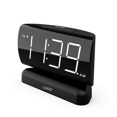 Curved Screen HD Digital Alarm Clock Large Desktop Mirror Clock Silent Electronic Bedside Timer