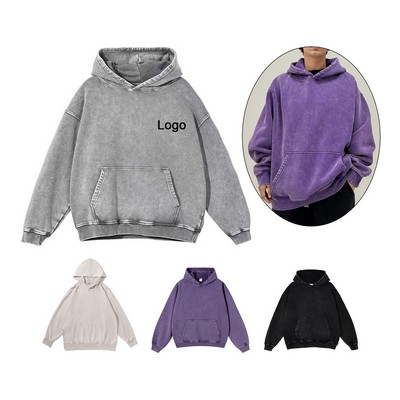 Oversized Heavyweight Hoodie Vintage Acid Wash Cotton Pullover