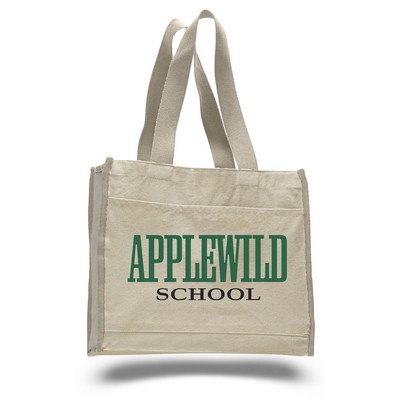 Natural Canvas Bag w/ Contrast Handles & Trim (14"x12"x5 1/4")
