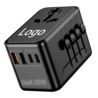 35W PD Universal Travel Adapter 3USB-C 2USB-A All-in-One International Plug Charger EU US UK AUS 250