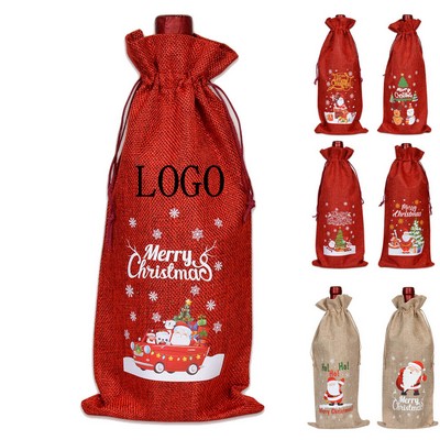 Linen Drawstring Wine Bag