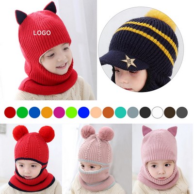 Baby Winter Hat Fleece Lined Knitted Beanie with Face Mask