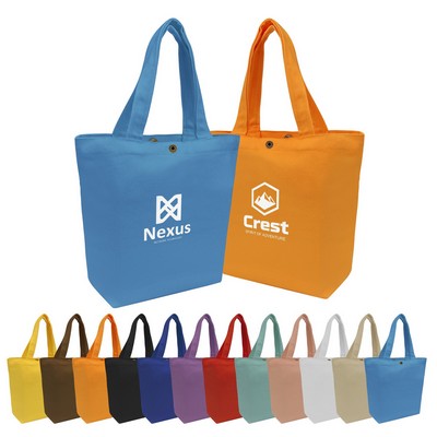 Colorful Small Canvas Grocery Tote Bag W/ Snap Closure