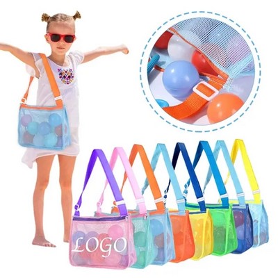 Kids Mesh Beach Tote Bag with Zipper Closure and Adjustable Strap