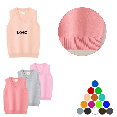 100% Wool V-Neck Sleeveless Sweater Pullover Vest For Boys And Girls