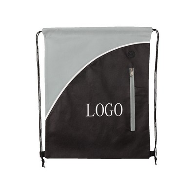 Three-Tone Non-Woven Drawstring Backpack with Zippered Pocket