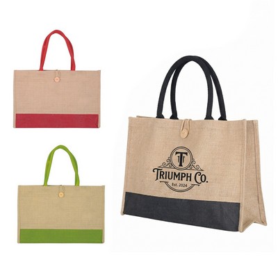 Custom Logo Color Block Jute Tote