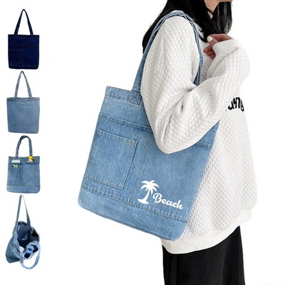 Durable Multiple Pockets Denim Tote Bag