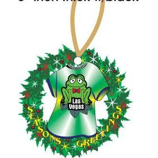 Las Vegas Frog T-Shirt Promotional Wreath Ornament w/ Black Back (4")