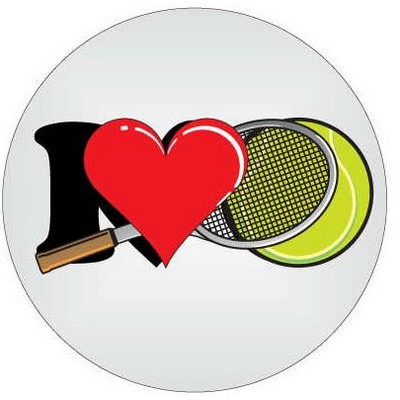 I Love Tennis w/ Racket Metal Round Photo Magnet (2 1/2" Diameter)