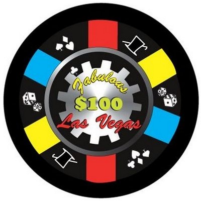 Las Vegas $100 Poker Chip Round Badge w/ Bar Pin (2 1/2" Diameter)