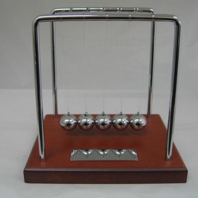 Newton's Cradle w/Brown Wood Base & Silver Plate