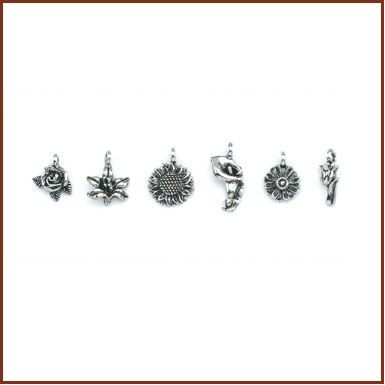 Set of 6 Flowers Stock Wine Charms On Card