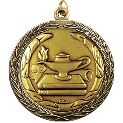 Stock Medal w/ Round Edge & Wreath (Lamp of Knowledge) 2 1/2"