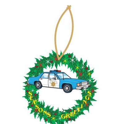 Police Car Executive Wreath Ornament w/ Mirrored Back (3 Square Inch)